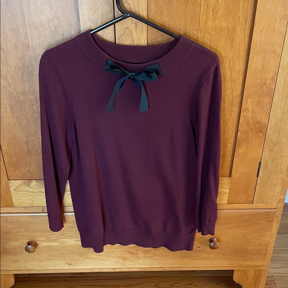 J. Crew Maroon Knit Sweater with Black Bow
